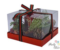 Коледен свещник в кутия с декорация и панделка – 10x7 см