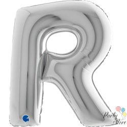 Фолиев балон буква „R“ 40 инча / 101 см – сребрист