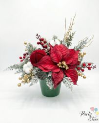 Кледна декорация в зелена керамична кашпа "Коледна магия"