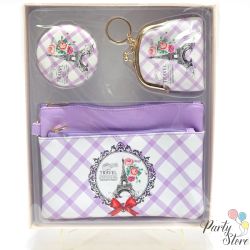 Дамски Подаръчен Комплект „Париж“ – Несесер, Портмоне и Огледалце