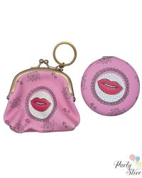 Дамски Комплект „Целувка“ – Розово Портмоне и Огледалце