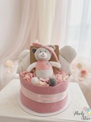 Луксозна торта от памперси за бебе момиче (с играчка и възглавничка)