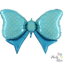 Голям фолиев балон „Синя панделка на точки“ – 35" (89 см)