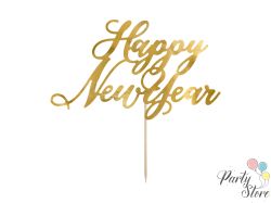 Топер за торта Честита Нова Година златен 24см