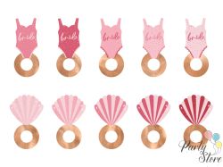 Маркер за чаша Swimsuit and Shell, 8x5 cm, микс (1 пкт. / 10 бр.)