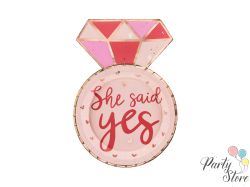 Хартиени чинии с формата на пръстен "She said YES" - 6 броя