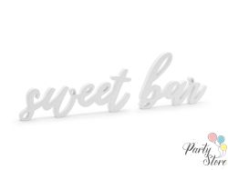 Дървен надпис Sweet bar, бял, 37x10см