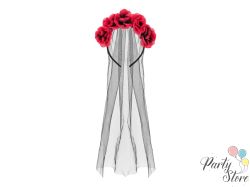 Лента за глава / Диадема с воал и рози, микс