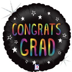 Фолиен балон „Congrats Grad” с холографски дъгов ефект – 18" / 46 см