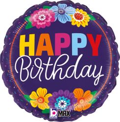 Фолиев балон "Happy Birthday" с цветя – 18” / 46 см