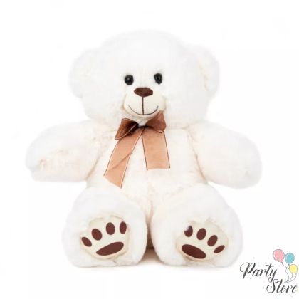 Бяло плюшено мече с кафява панделка – класически подарък за любим човек, 50 см