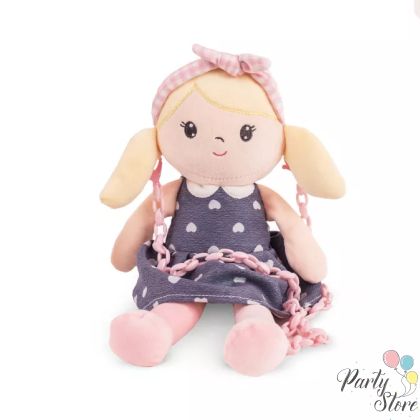 Плюшена кукла с рокля и чантичка – руса, 35 см | Подарък за момиченце