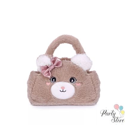 Плюшена чанта Мече с панделка – кафява, 22×17 см | Подарък за момиченце