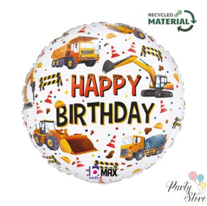 Фолиев балон „Строителни машини“ – Happy Birthday, 46 см