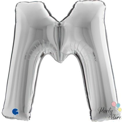 Фолиев балон буква „M“ 40 инча / 101 см – сребрист