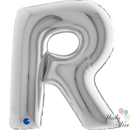 Фолиев балон буква „R“ 40 инча / 101 см – сребрист