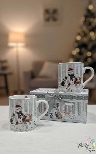 Коледен комплект 2 чаши “Снежен човек и горски животни” в подаръчна кутия