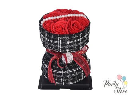 Букет със сапунени рози и перли For You , 22см x17см, Червен