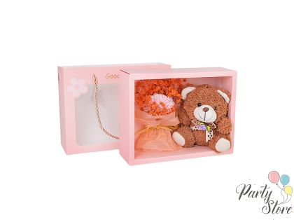 Плюшено мече с букет в кутия Teddy , 17х22х7.5см, Brown
