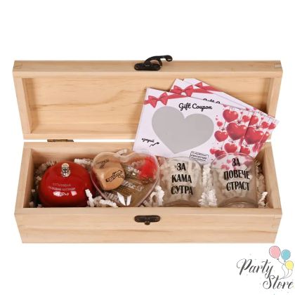 Kомплект "Любовни капризи" с 10 скреч купони в дървена кутия