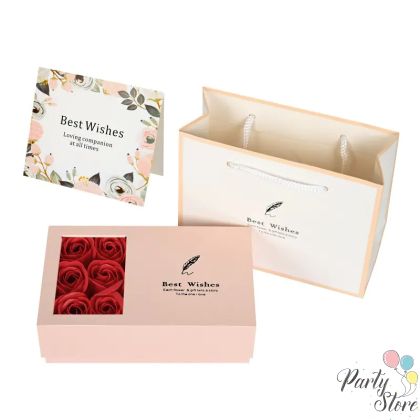 Елегантна кутия за бижута с 6 сапунени рози и подаръчна торбичка