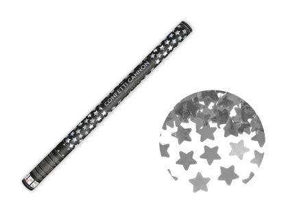 Конфети оръдие със звезди, сребърно, 80 см