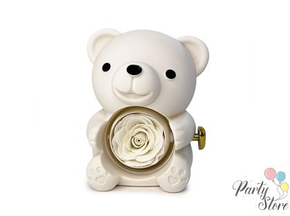 Мече прегърнало кутийка, Elegantz Teddy Bear Rotating Jewelry Box,Акрил,Бял,16см