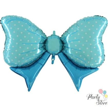 Голям фолиев балон „Синя панделка на точки“ – 35" (89 см)