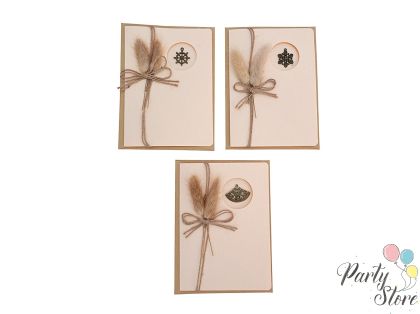 Винтидж поздравителна картичка "Dry Flowers" с естествени сухи цветя и метален акцент 1бр/опк
