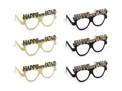 Очила Happy New Year (Честита Нова година), 17,5x8,5 см, черно-златисти (1 пкт. / 6 бр.)