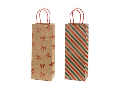 Подаръчни торбички Райета и панделки, 12,5x33,5x9 см, крафт хартия (1 пкт. / 6 бр.)