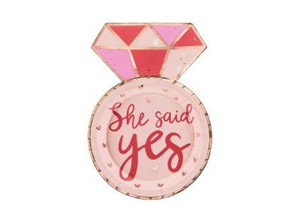 Хартиени чинии с формата на пръстен "She said YES" - 6 броя