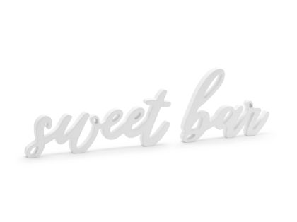 Дървен надпис Sweet bar, бял, 37x10см