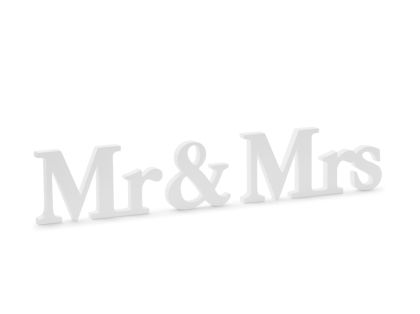 Дървен надпис Mr & Mrs, бял, 50x9.5см