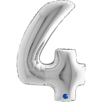 Фолиев балон цифра ''4'' 102 см сребърна