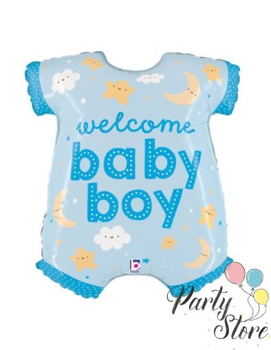 Фолиев балон „Боди Welcome Baby Boy“, 26 инча (66 см), Син