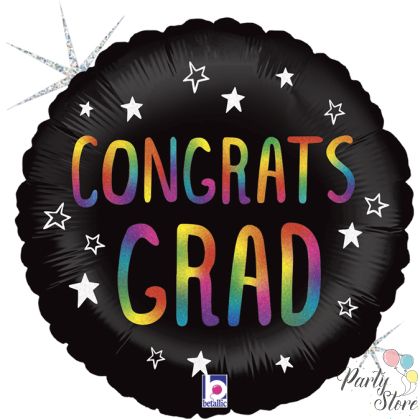 Фолиен балон „Congrats Grad” с холографски дъгов ефект – 18" / 46 см