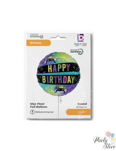 Фолиев балон “Happy Birthday – Gaming” – 18" / 46 см – Betallic