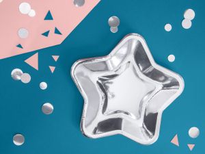 Хартиени чинийки Звезда, сребърни, 23см (1 пкт. / 6 бр.)