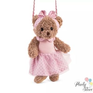 Плюшено мече с розова рокля и чантичка – подарък за момиченце, 35 см