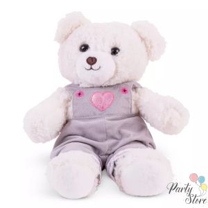 Плюшено мече с гащеризон и сърце – подарък за дете или любим човек, 33 см