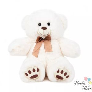 Бяло плюшено мече с кафява панделка – класически подарък за любим човек, 50 см
