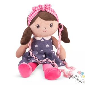 Плюшена кукла с рокля и чантичка – брюнетка, 35 см | Подарък за момиченце
