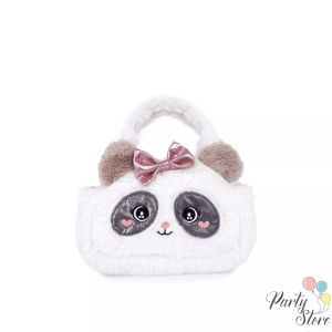 Плюшена чанта Панда с панделка – бяла, 22×17 см | Подарък за момиченце