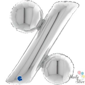 Фолиев балон „Процент %“ 40 инча / 101 см – сребрист