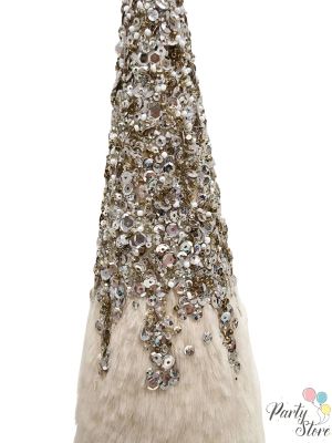 Луксозна декоративна елха с пайети – цвят шампанско, 32 см