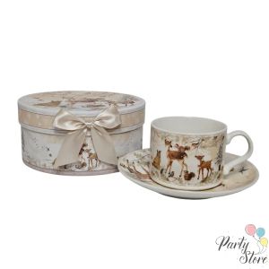  Коледна чаша с чинийка “Еленчета” в подаръчна кутия
