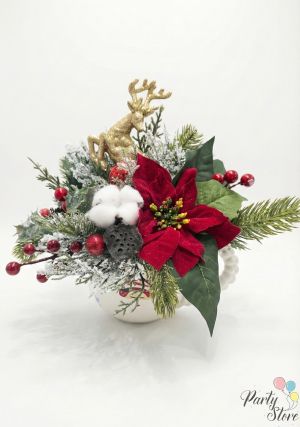 Коледна декорация в керамична чаша "Златен елен"