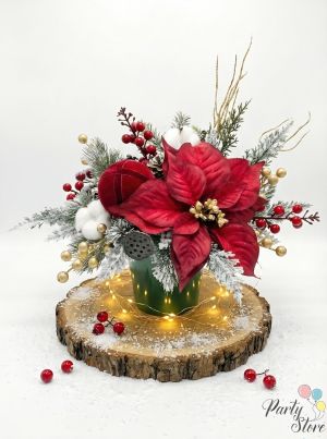 Кледна декорация в зелена керамична кашпа "Коледна магия"