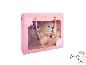 Плюшено мече с букет в кутия кутия Teddy , 17х22х7.5см, Lavender